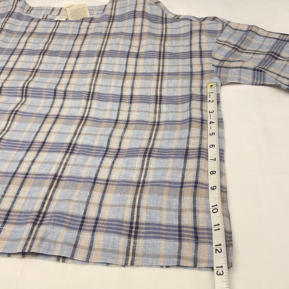 Lintico Aurora Linen Gingham Checked Boatneck 3/4 Sleeve Top - Picture 11 of 12